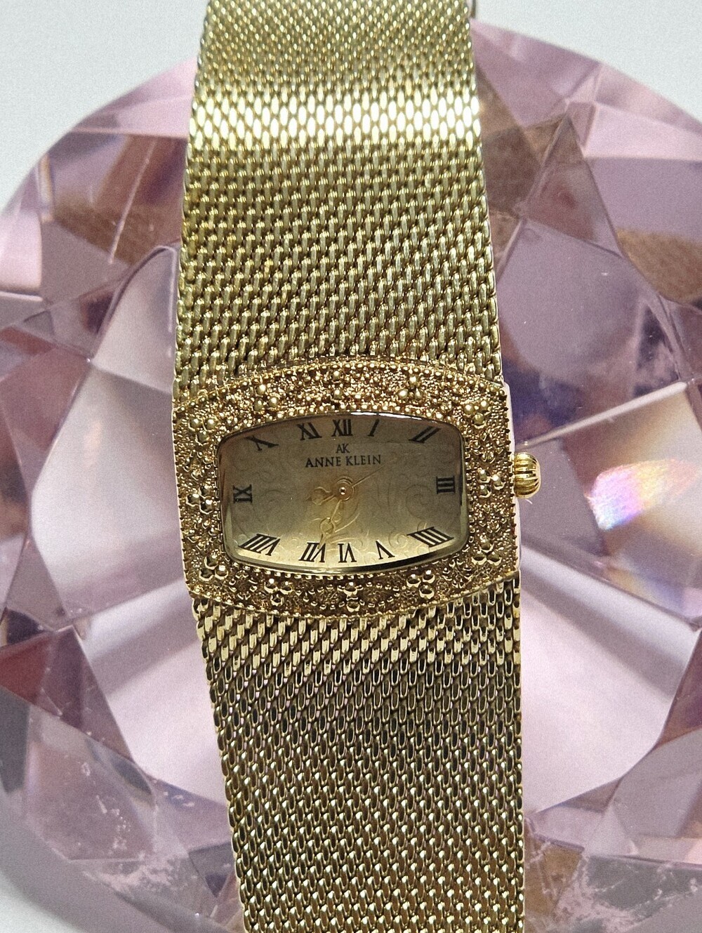 Anne Klein Gold Tone Mesh Band Quartz Watch Roman Numerals Used